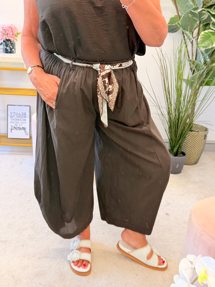 Ladies Cotton Barrel Leg Trousers - Brown, Black, Khaki & Denim Blue