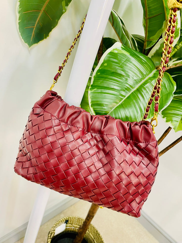 LADIES DESIGNER INSPIRED WOVEN HAND BAG - BLACK, WINE, BROWN, BEIGE