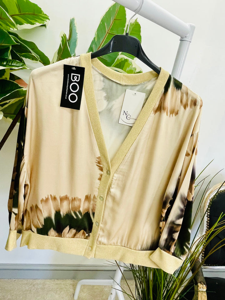 LADIES SATIN FASHION CARDIGAN JACKET - BLACK, KHAKI & BEIGE