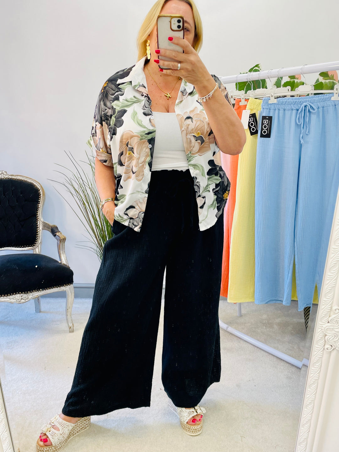 LADIES SUMMER CHEESECLOTH WIDE LEG PALAZZO TROUSERS