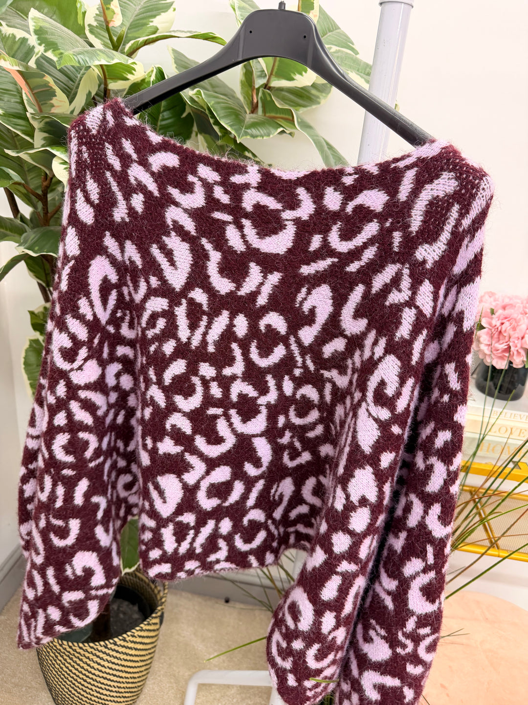 Womens Animal Print Slouch Knit Jumper - Lime, Blue, Plum & Wine