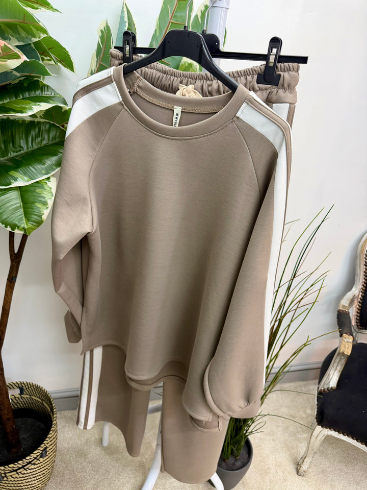 Ladies Fashion Wide Leg Tracksuit co ord set mocha beige