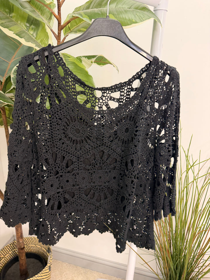 Ladies Pretty Crochet Summer Top black