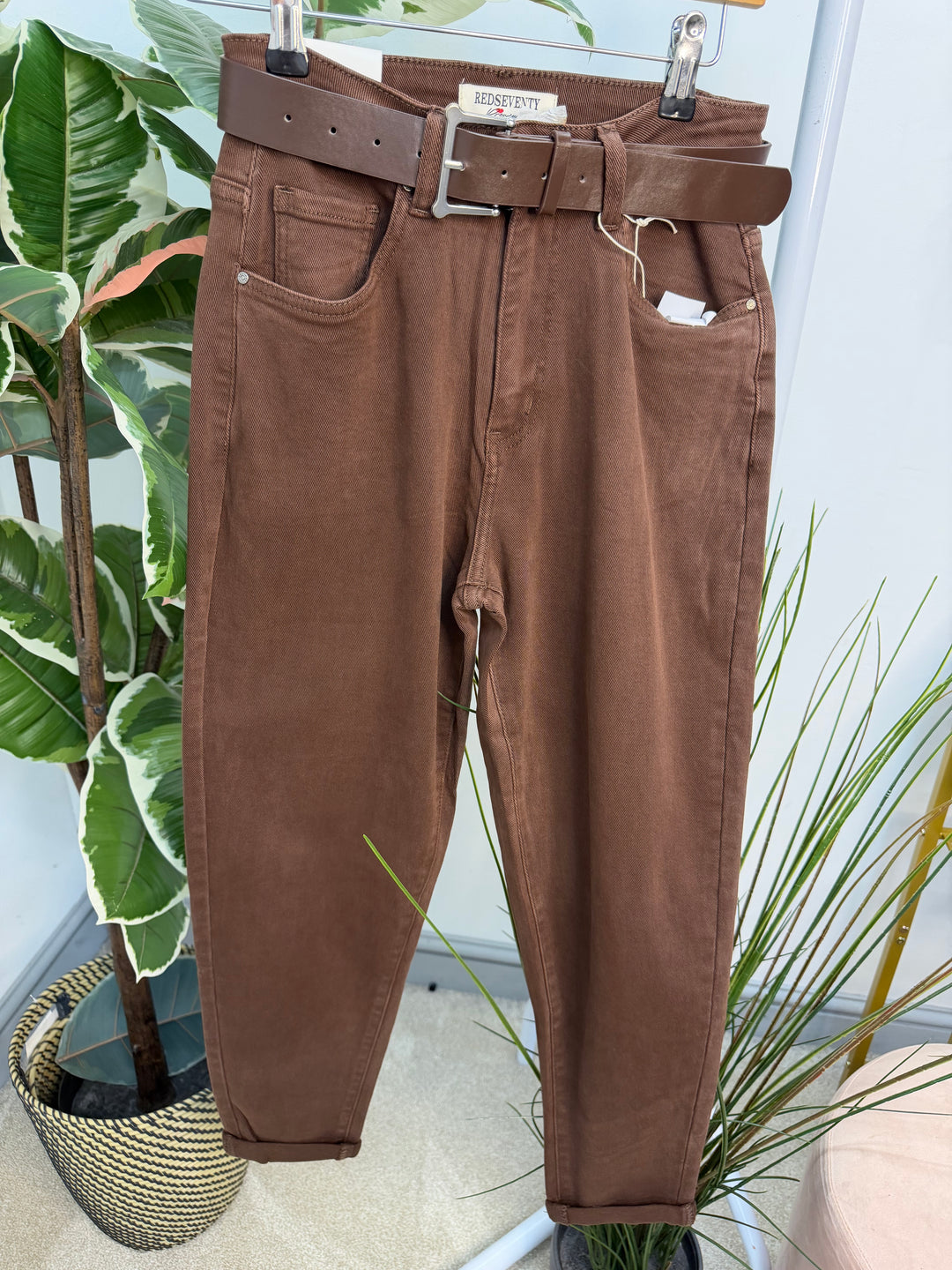 The BABS brown denim mom fit jeans