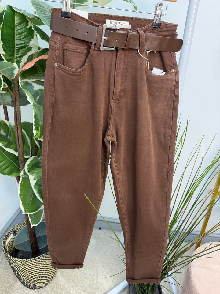 The BABS brown denim mom fit jeans