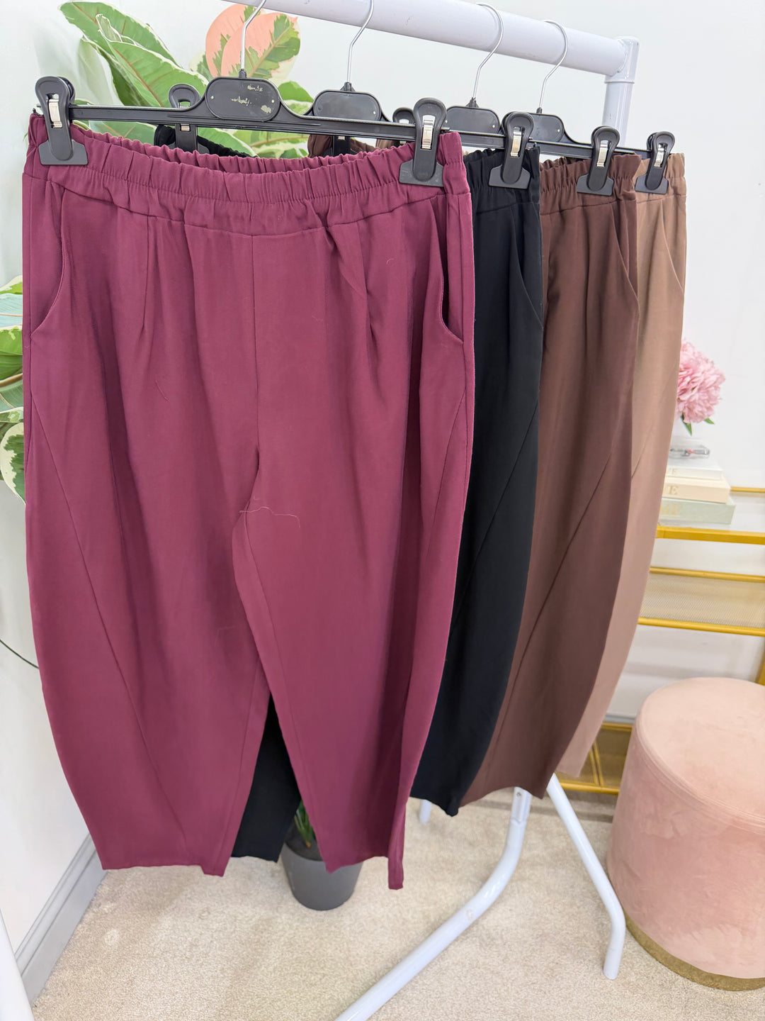 Ladies Fashion Balloon Leg Trousers - Black, Beige, Mocha, Wine & Brown