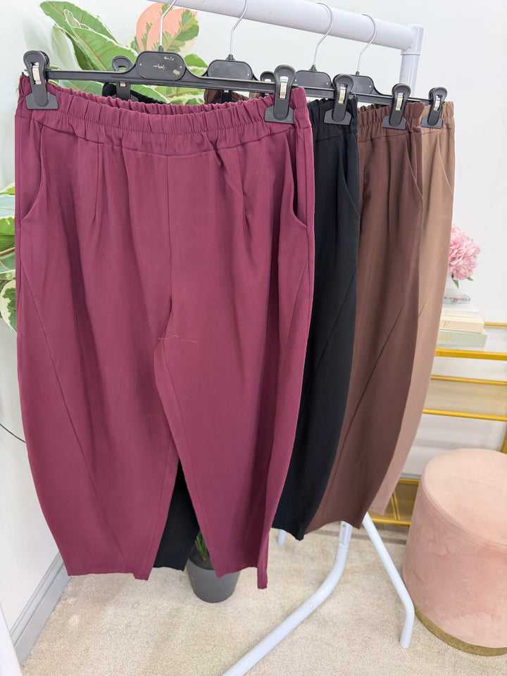 Ladies Fashion Balloon Leg Trousers - Black, Beige, Mocha, Wine & Brown