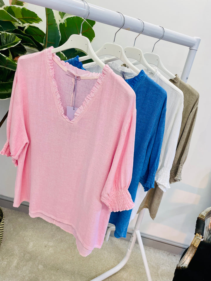 LADIES TEABAG LINEN TOP - PINK, WHITE, BEIGE, BLUE