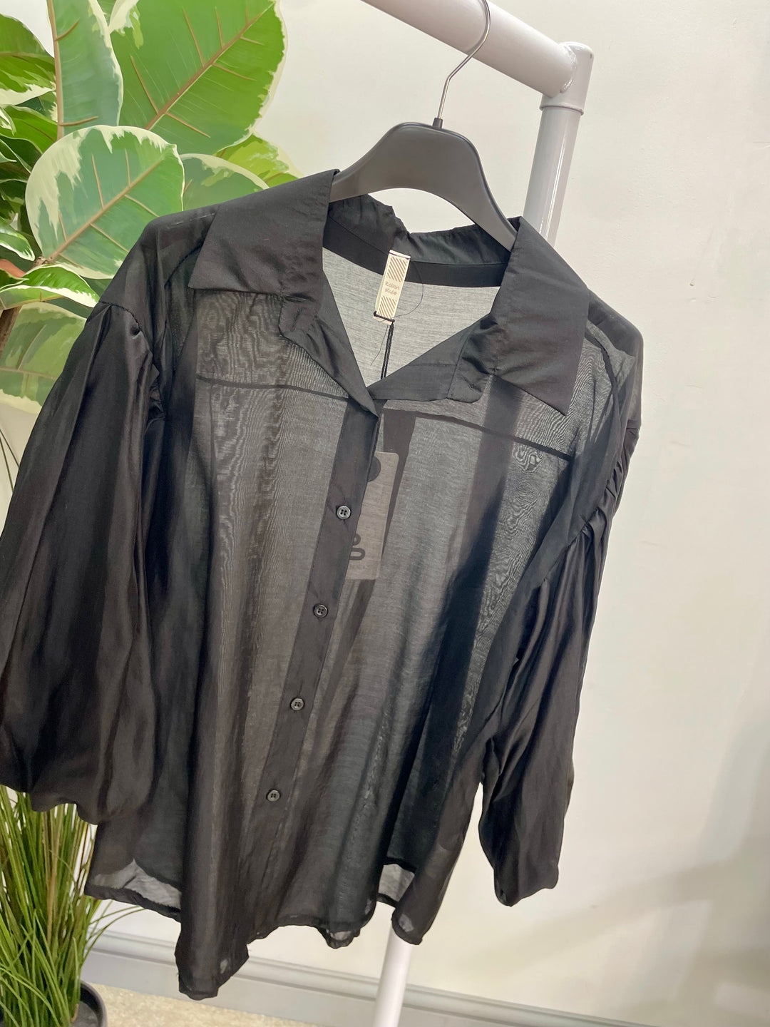 LADIES SHEER PUFF SLEEVE BLOUSE - OLIVE, BLACK, CREAM, TAUPE, WINE, BROWN