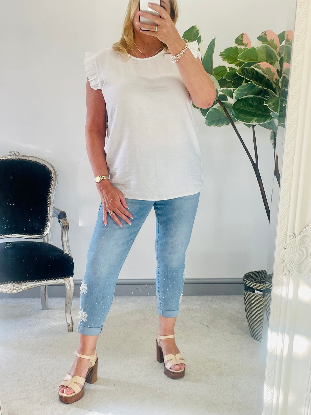 LADIES WOMENS WHITE CASUAL CAP SLEEVE TOP 