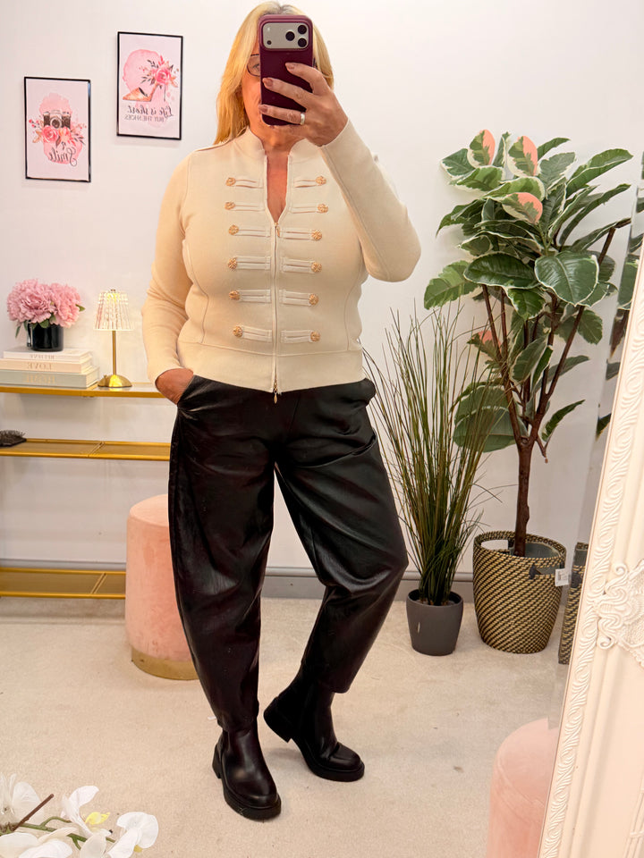Ladies Fashion Military Knitted Cardigan Jumper - Black, Plum, Beige & Brown