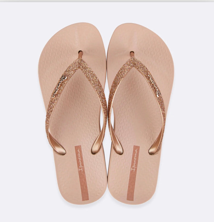 Ladies IPANEMA Glitter Flip Flop Sandals - Black and Pink