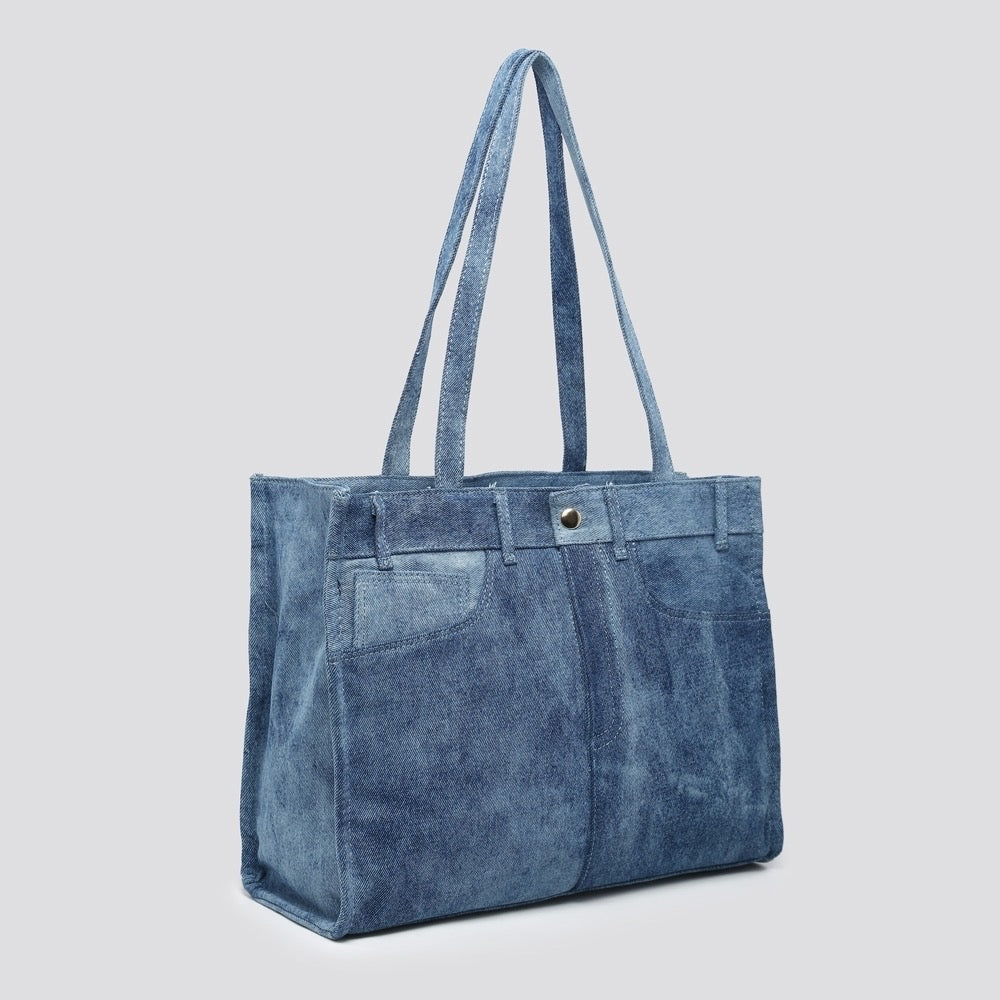 LADIES WOMENS BLUE DENIM TOTE SHOPPER BAG