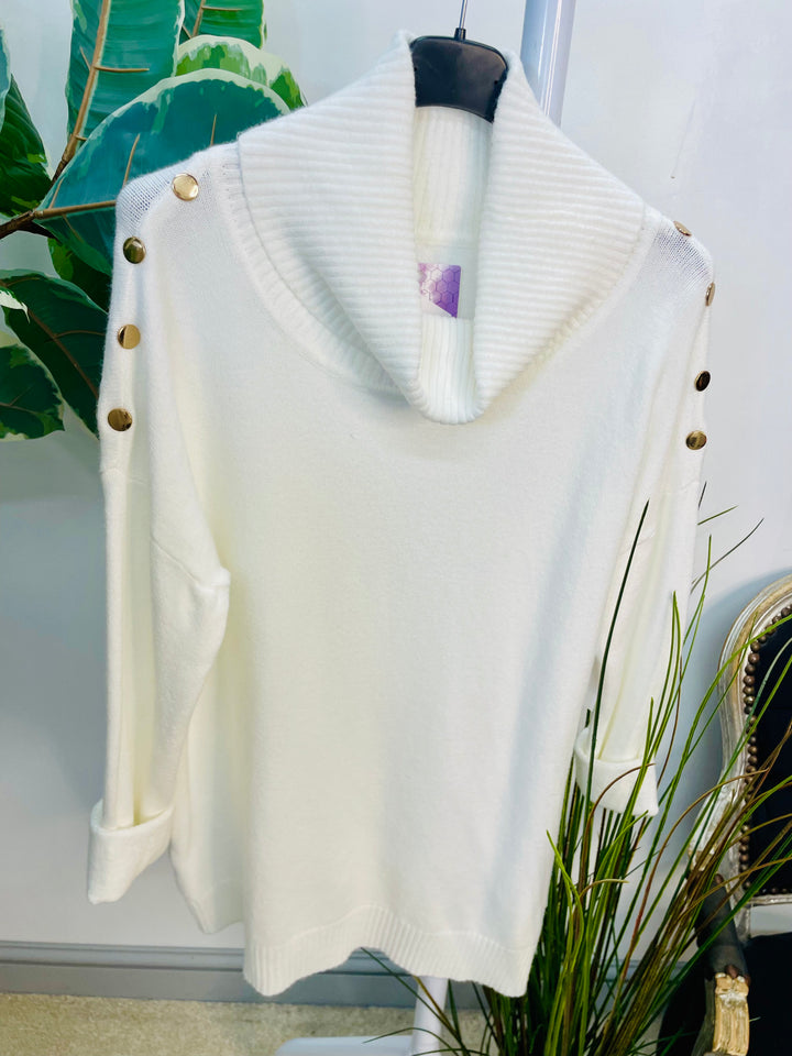 LADIES SOFT KNIT ROLL NECK JUMPER - WHITE, BLACK, BURGUNDY, BROWN & BEIGE