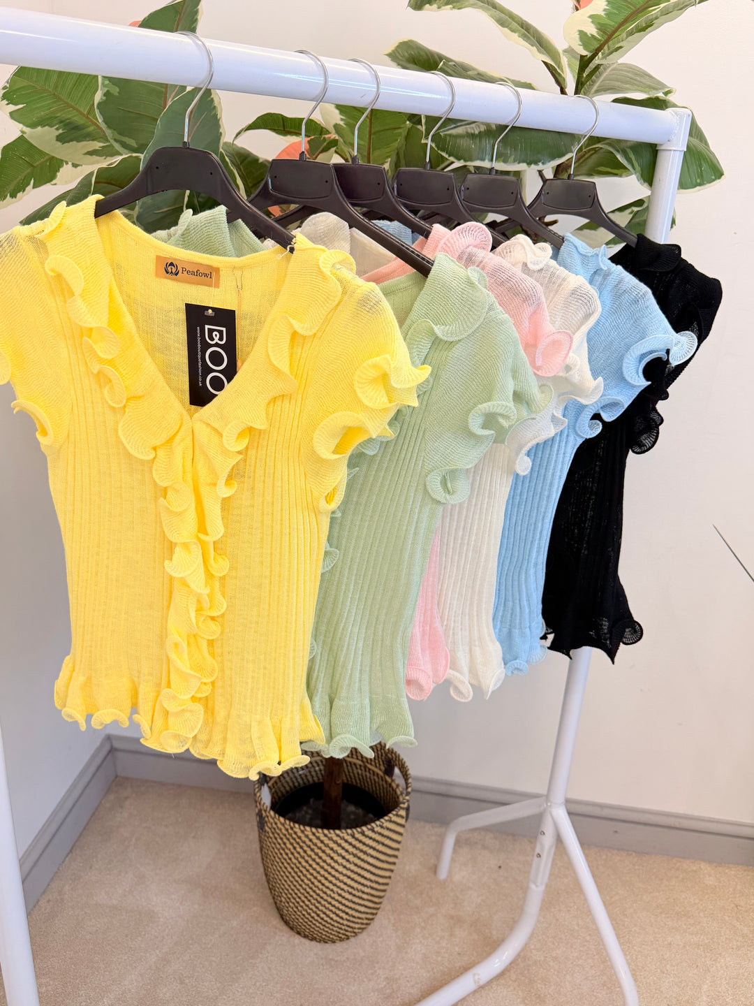 Ladies Stretch Frill Summer Top - Lemon, Black, Pink, Mint, White, Blue