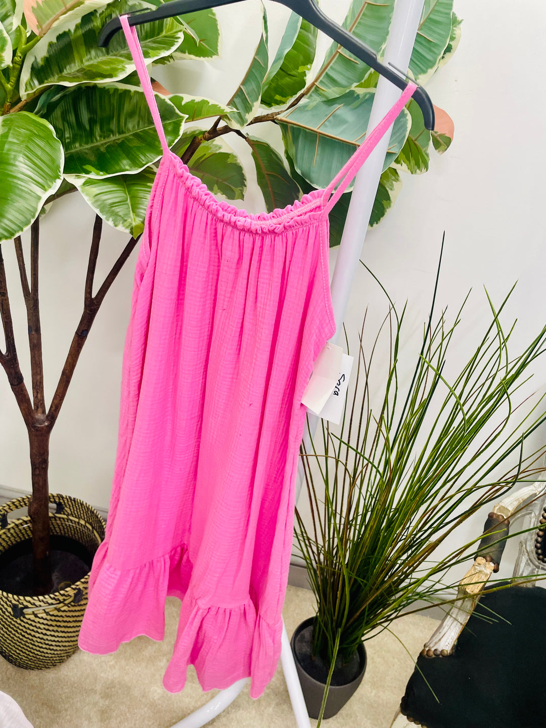 LADIES CHEESECLOTH SUMMER CAMI DAY DRESS CANDY PINK