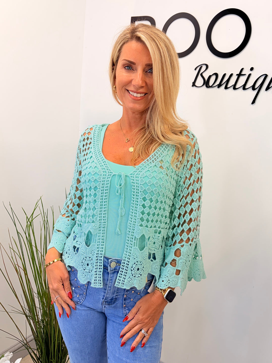 Ladies Fashion Crochet Bolero Cardigan mint