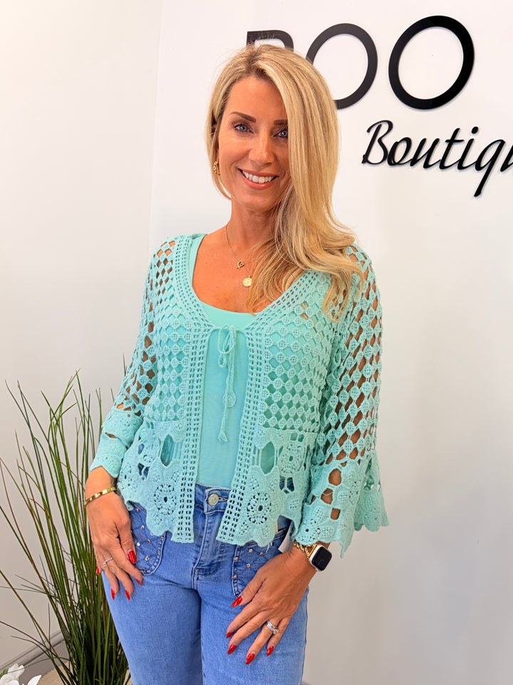 Ladies Fashion Crochet Bolero Cardigan mint