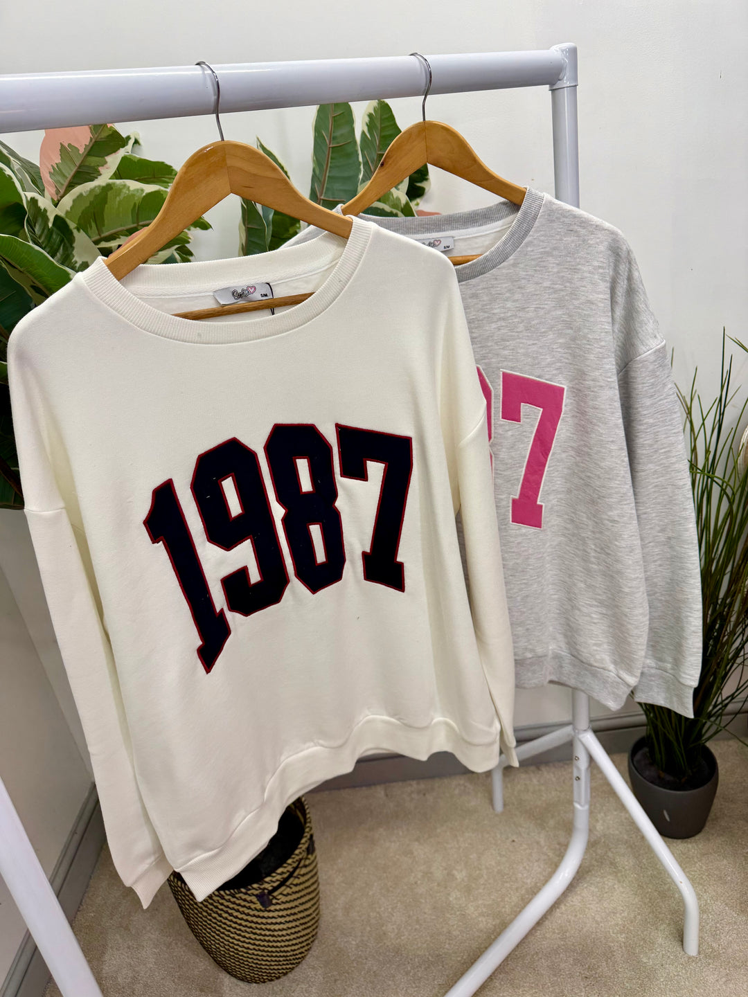 LADIES FASHION FLEECE LINED SWEATSHIRT TOP - GREY & WHITE