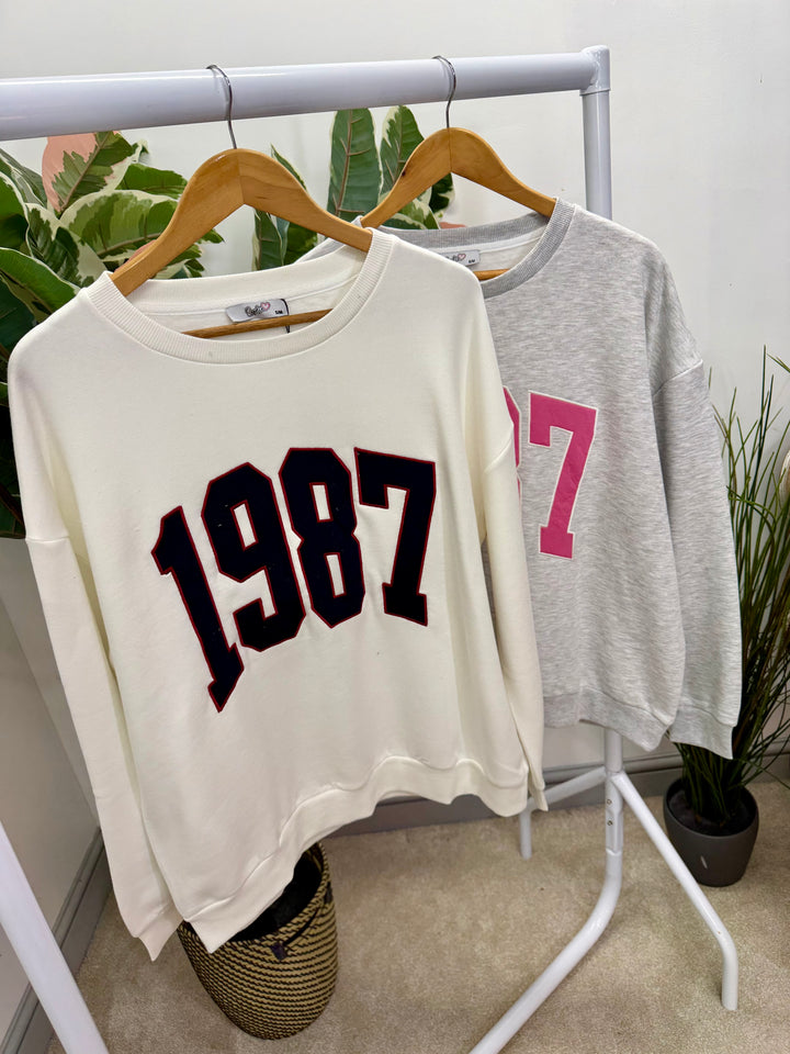 LADIES FASHION FLEECE LINED SWEATSHIRT TOP - GREY & WHITE