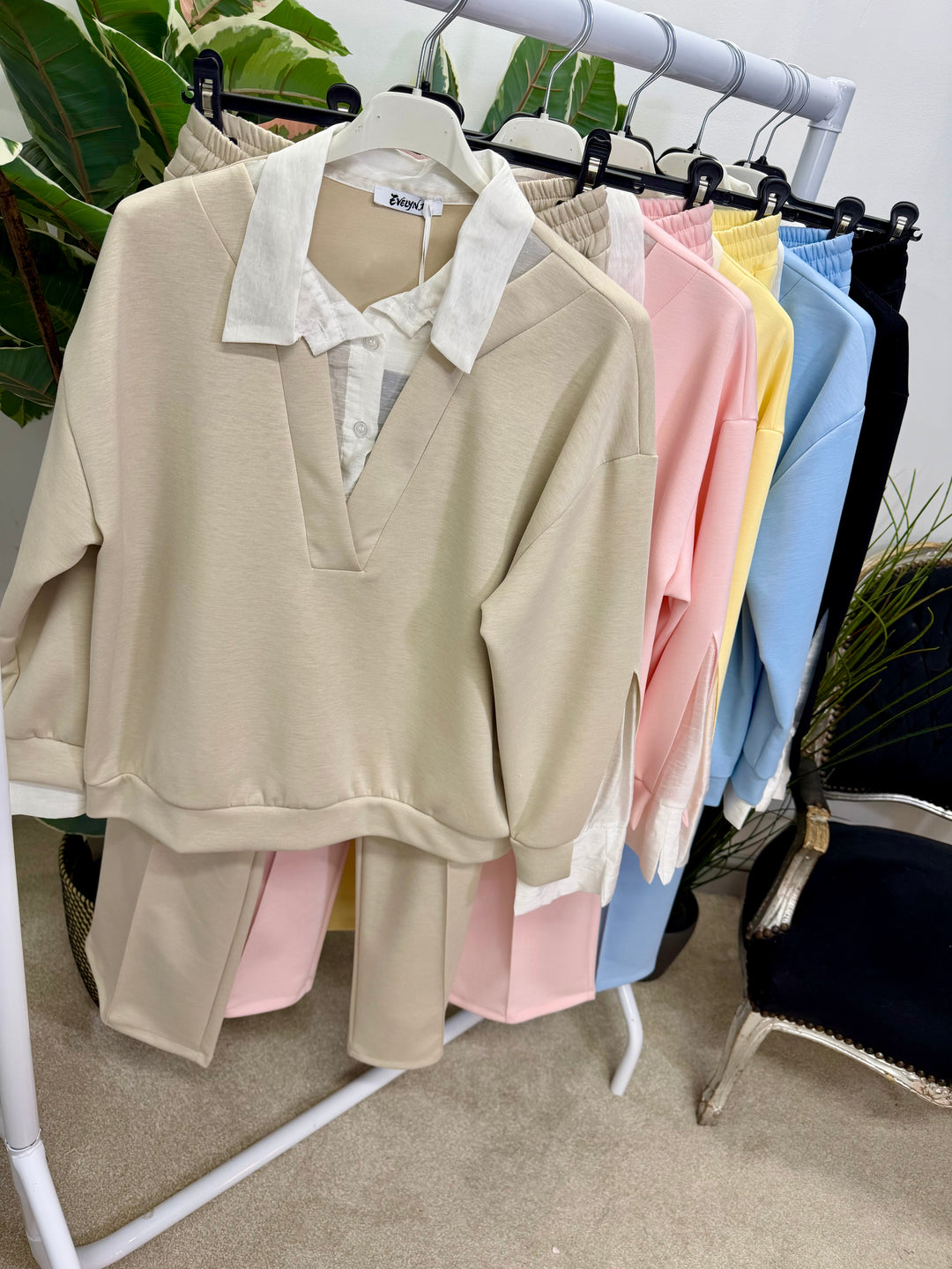 LADIES STRAIGHT LEG TROUSER CO ORD SET - LEMON, PINK, BEIGE, BLUE & BLACK