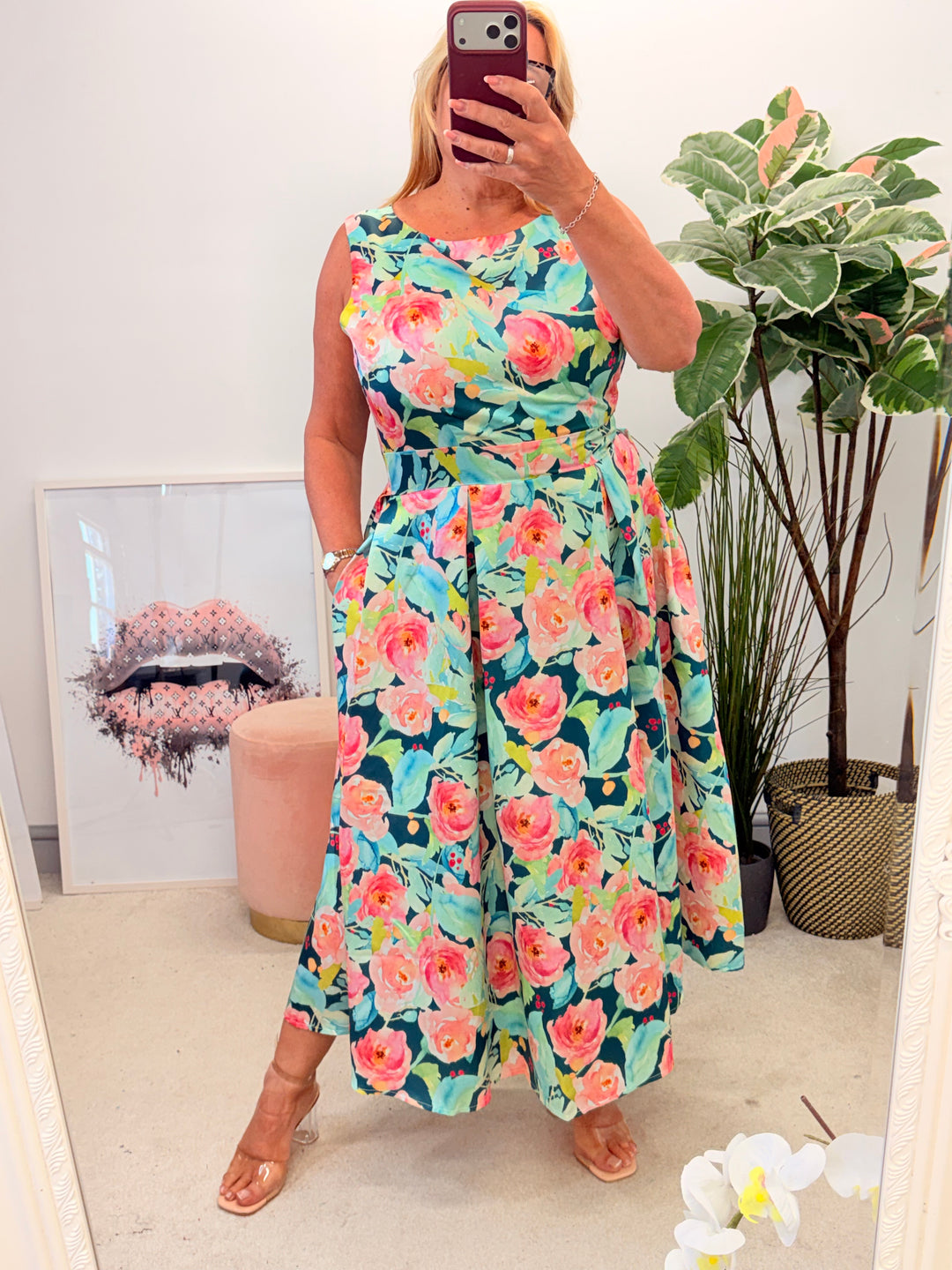 Ladies Floral Print Summer Event A Line Dress