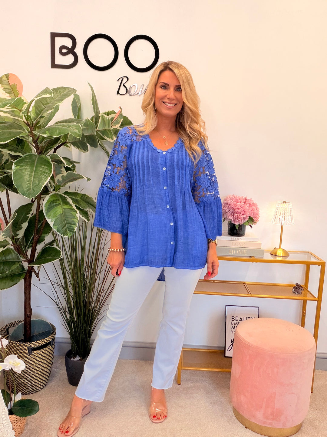 Ladies Lacy Floaty Summer Top - White, Blue, Pink, Lime