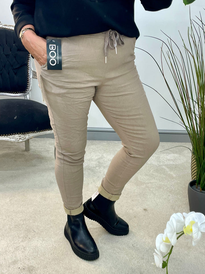 LADIES STRETCH MAGIC TROUSERS - BEIGE, BLACK, KHAKI, BURGUNDY & BROWN