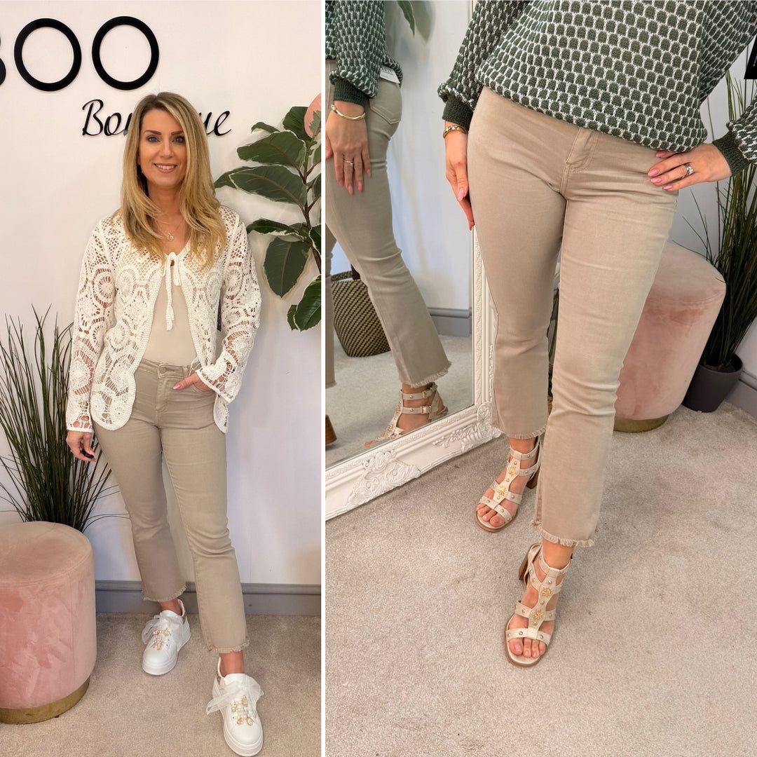 Ladies Fashion Beige Ankle Grazer Jeans