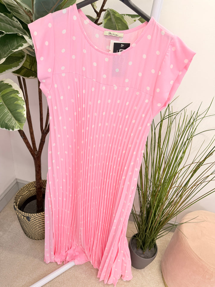 Ladies Polka Dot Summer Maxi Dress - Black, Navy, Pink, Fuschia, Blue