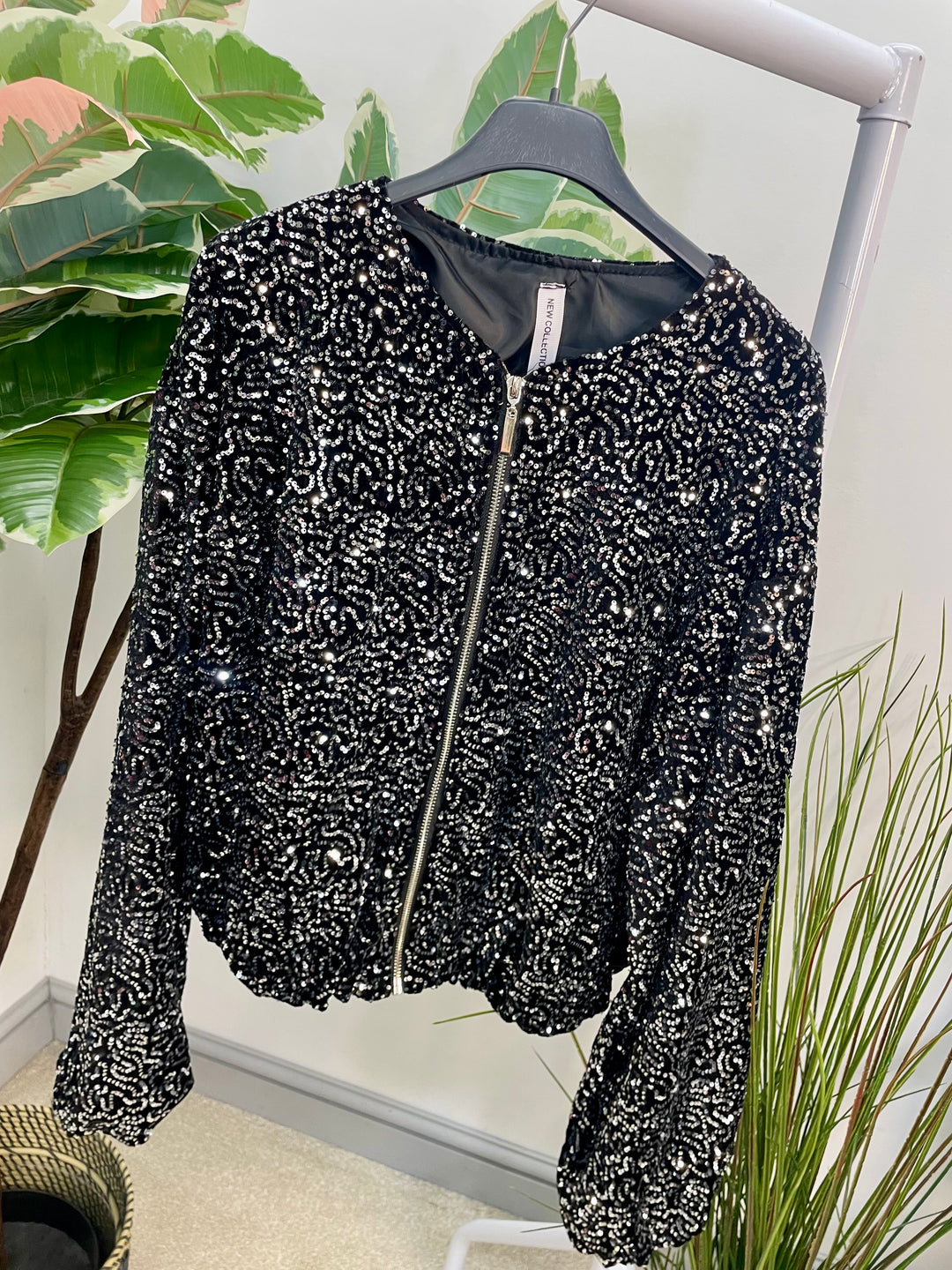LADIES SEQUIN BOMBER JACKET - BLACK, SILVER, BERRY, BROWN