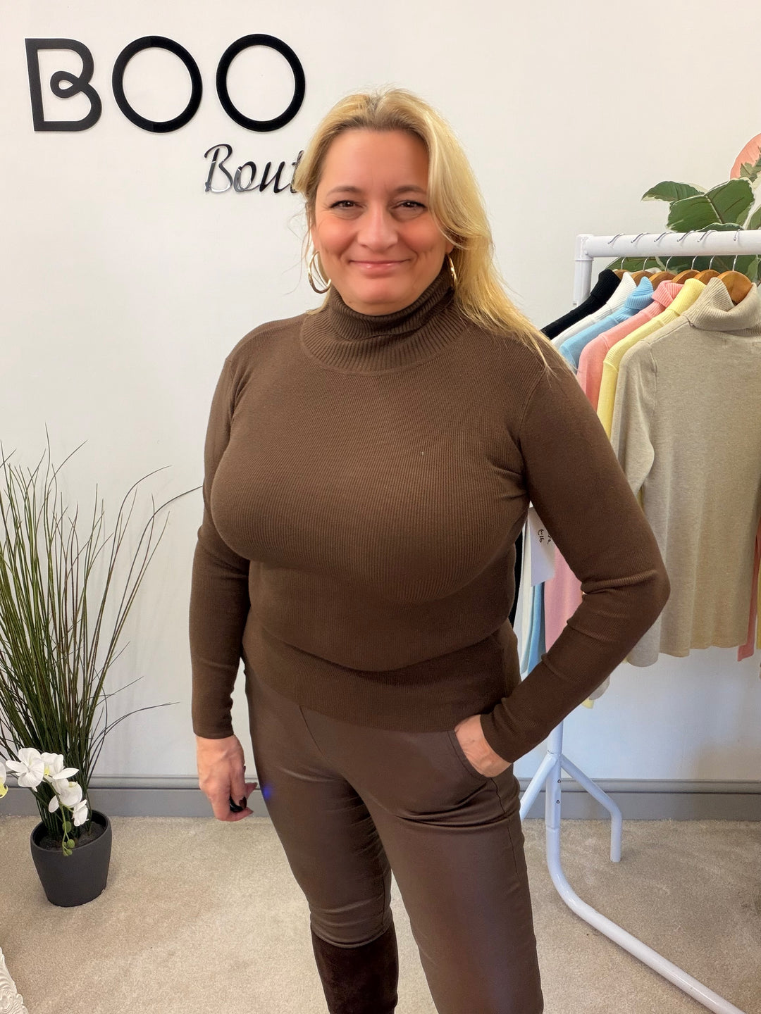 LADIES FASHION ROLL NECK JUMPER - BLACK, WHITE, LEMON, PINK, BLUE, BROWN & BEIGE