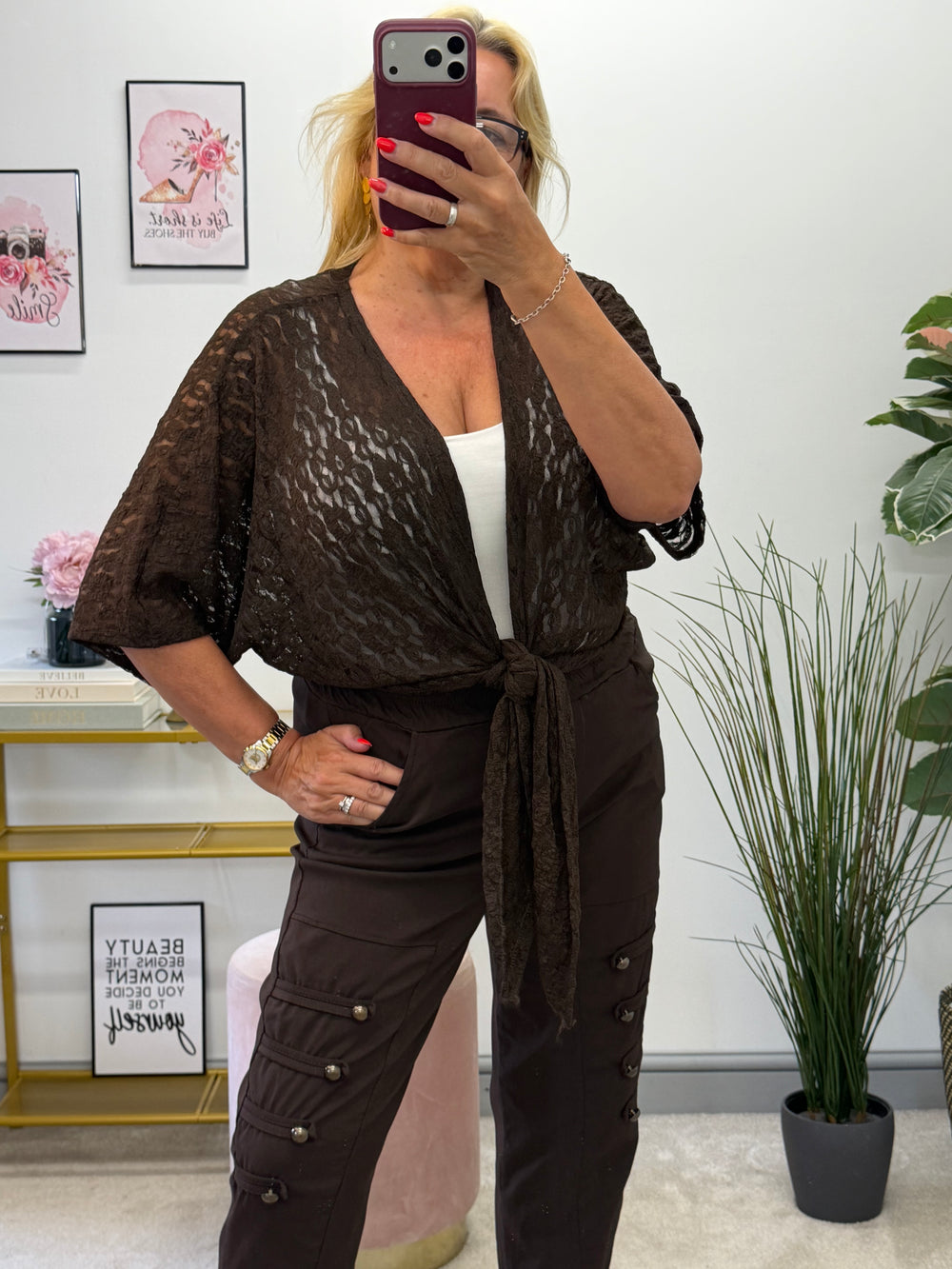 Ladies Lacy Shrug Cardigan - Black, White, Brown & Beige