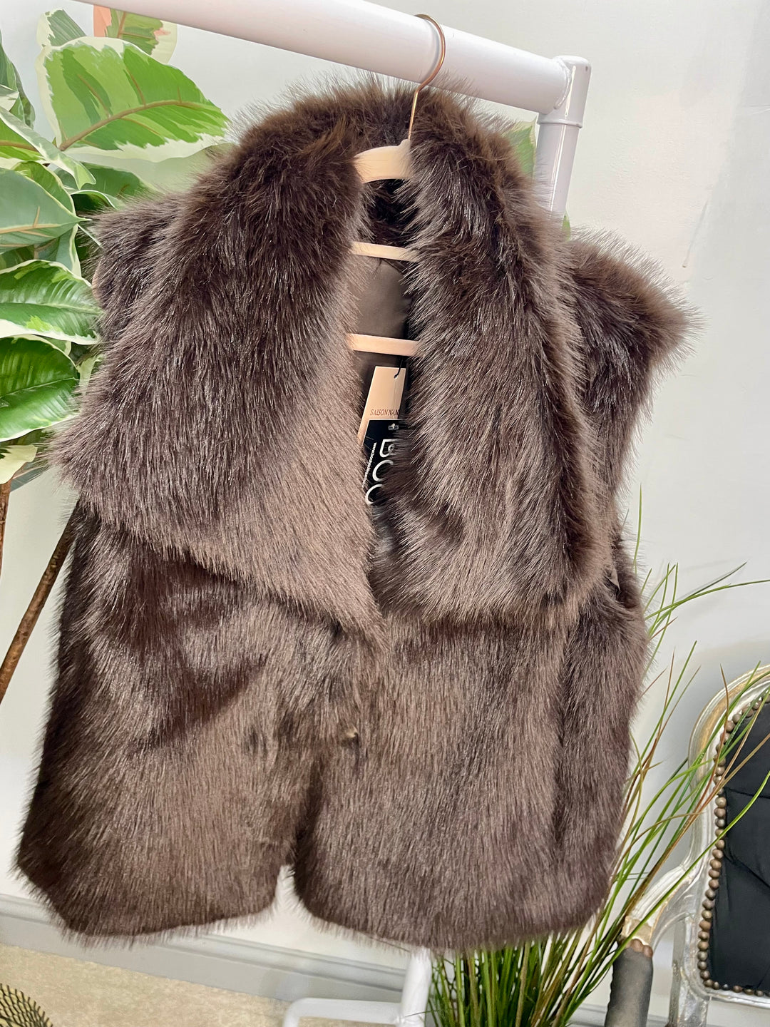 LADIES FASHION FAUX FUR GILET - BEIGE, BLACK, BROWN & CREAM