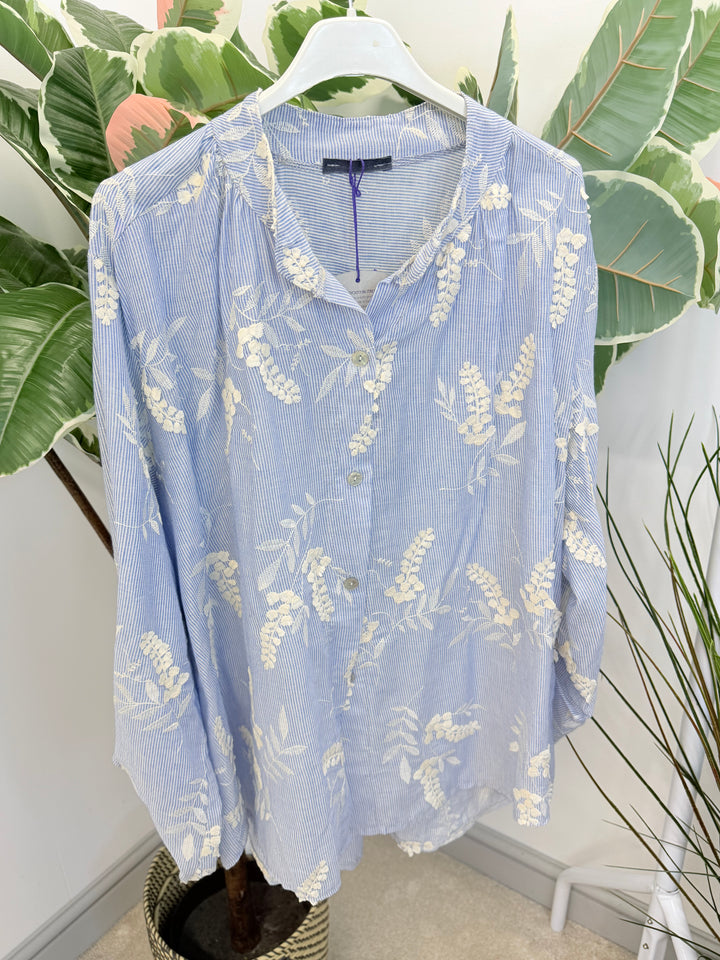 LADIES BLUE WHITE PINSTRIPE BLOUSE SHIRT