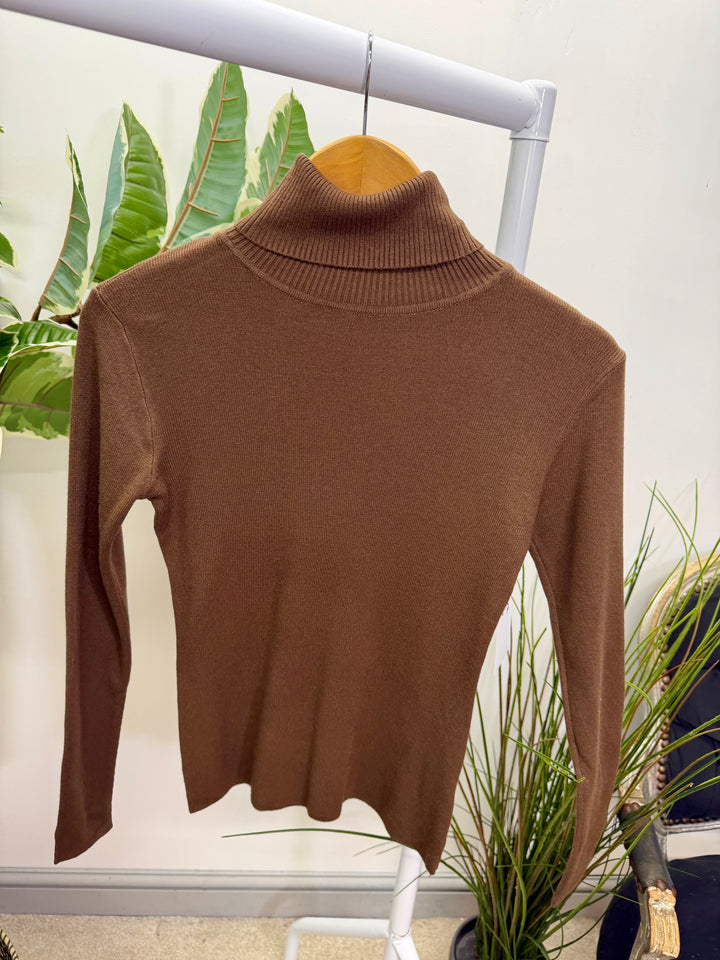 LADIES FASHION ROLL NECK JUMPER - BLACK, WHITE, LEMON, PINK, BLUE, BROWN & BEIGE