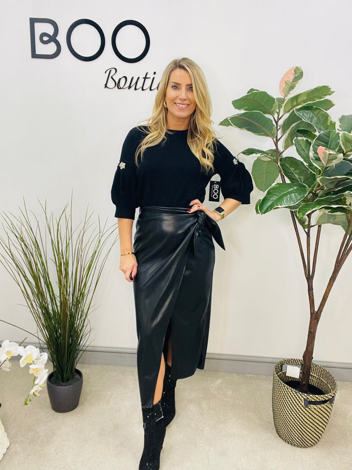 LADIES FAUX LEATHER PLEATHER VEGAN SKIRT - BLACK, BROWN & TAUPE