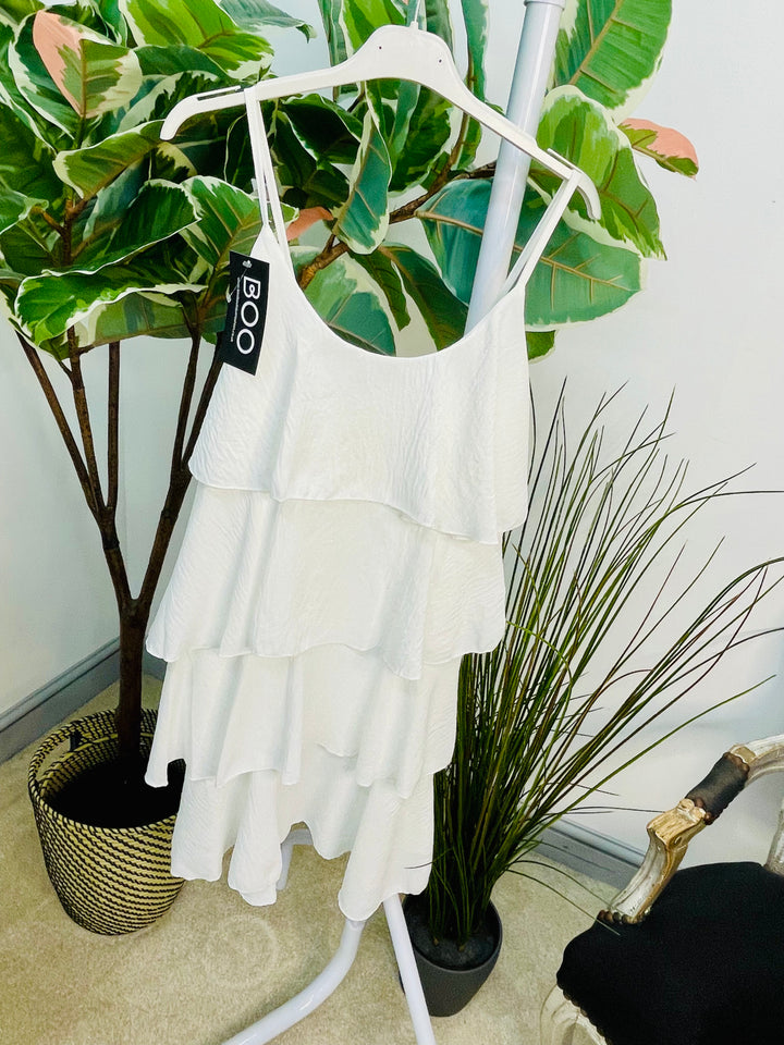 LADIES FRILL SUMMER STRAPPY SUN DRESS - NAVY, WHITE, ROYAL BLUE & BROWN
