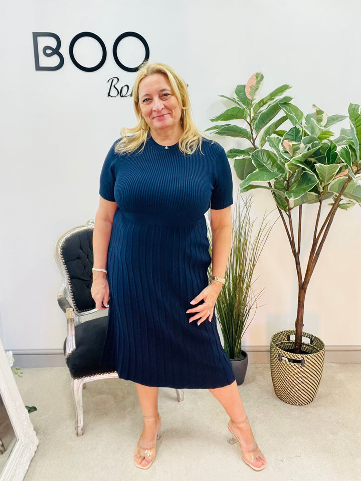 LADIES WOMENS NAVY KNITTED SPRING JUMPER DRESS