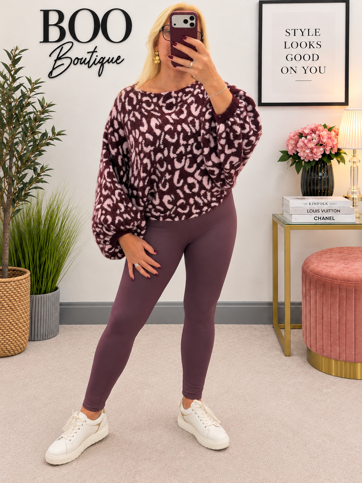 Womens Animal Print Slouch Knit Jumper - Lime, Blue, Plum & Wine