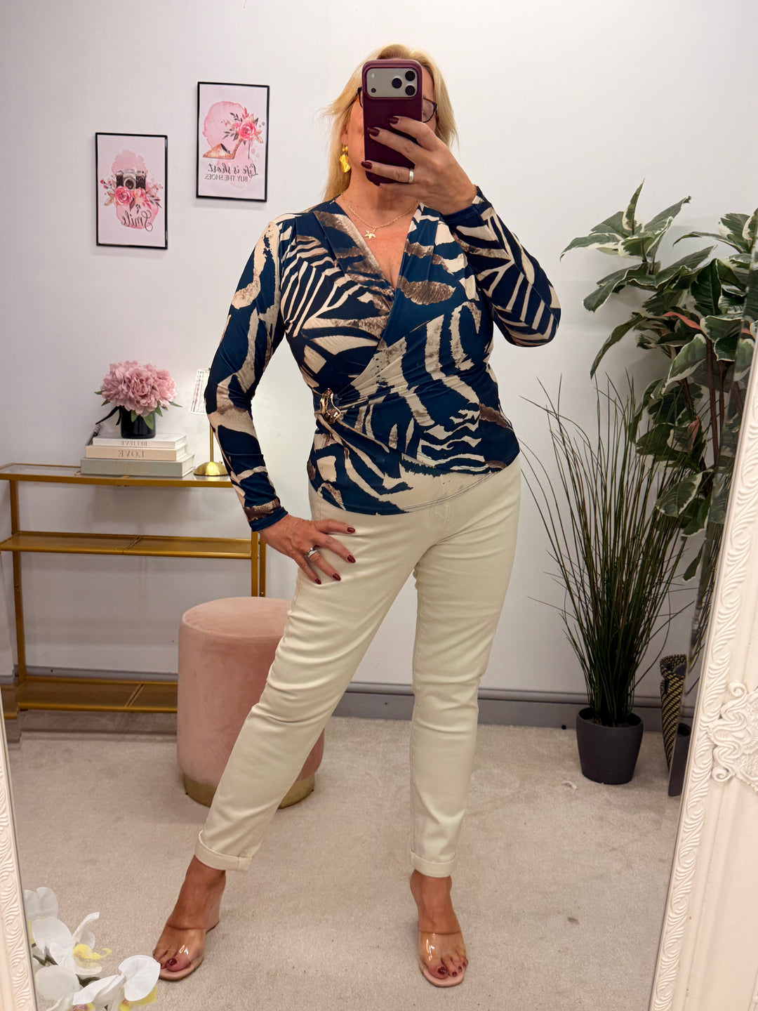 Womens fashion long sleeve wrap style top - teal, black, plum & brown
