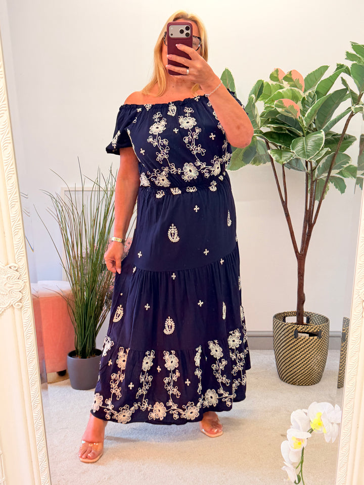 Ladies Fashion Navy Boho Skirt & Top Co Ord Set