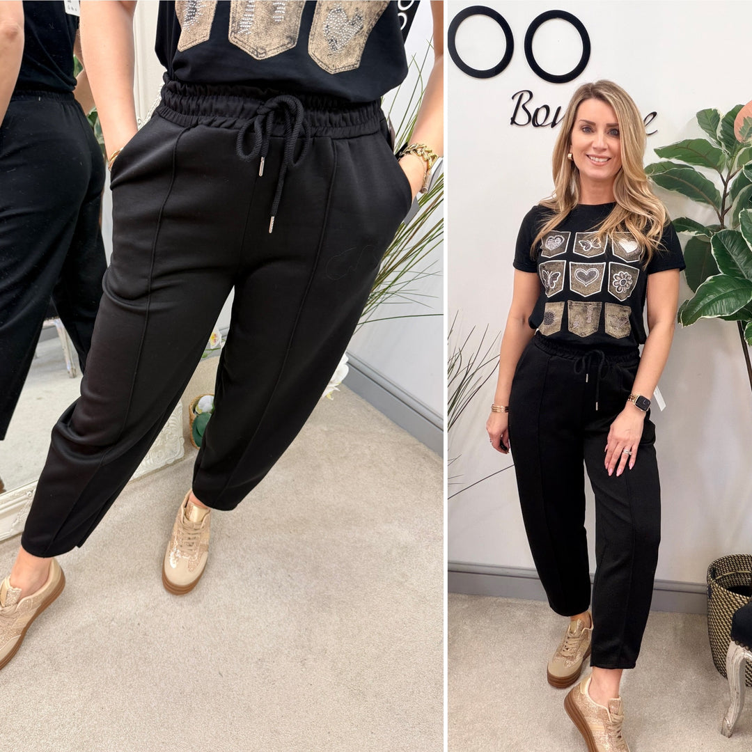 Ladies Fashion Carrot Leg Trousers - beige, pink, blue, black & lemon