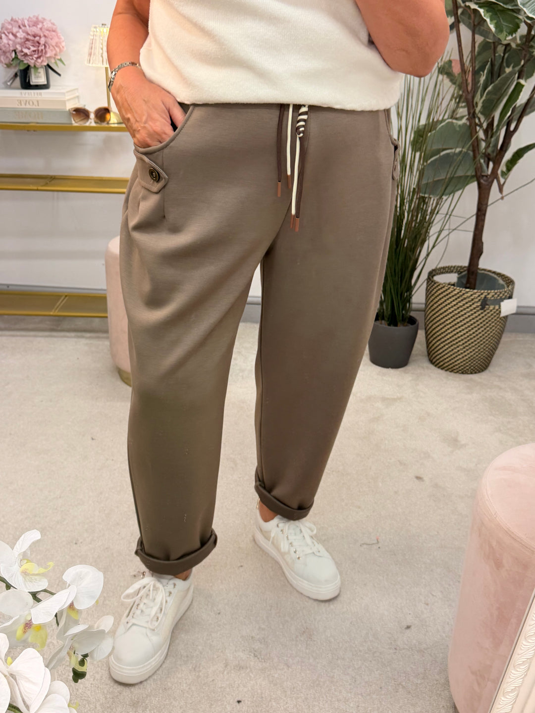 Ladies Fashion Casual Scuba Jogger Trousers - Wine, Mocha, Black & Khaki