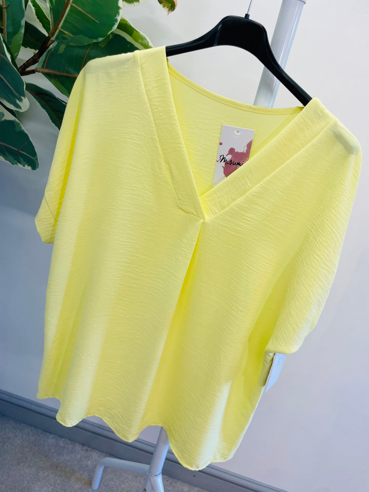 LADIES WOMENS CASUAL V NECK TOP - WHITE, BLACK, BLUE, PINK, YELLOW, NAVY, CORAL