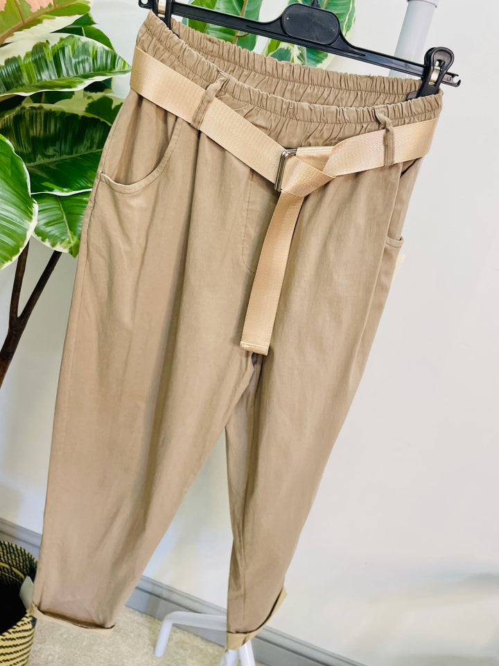 LADIES STRETCH CASUAL MAGIC TROUSERS - BROWN, KHAKI, BEIGE, TAUPE & BLACK