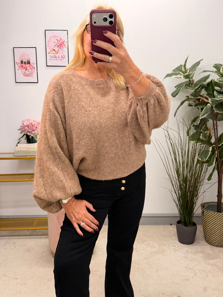 Womens fashion batwing slouch knitted jumper - black, camel & brown