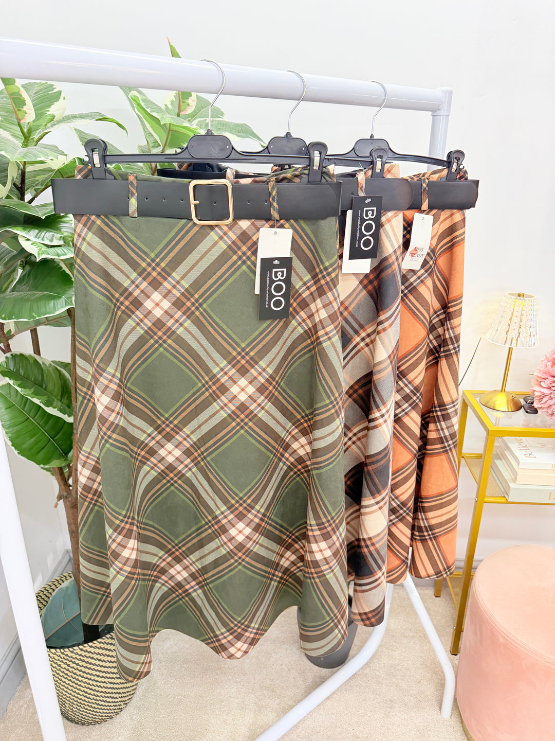 Ladies Fashion Inspired Check A Line Maxi Skirt - Black, Khaki & Camel
