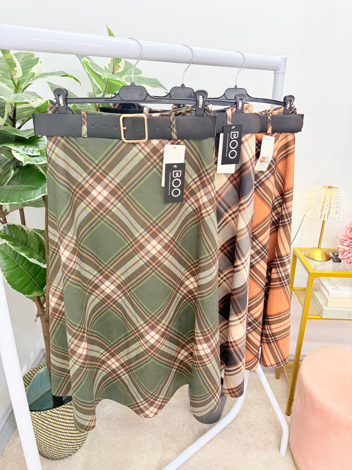Ladies Fashion Inspired Check A Line Maxi Skirt - Black, Khaki & Camel