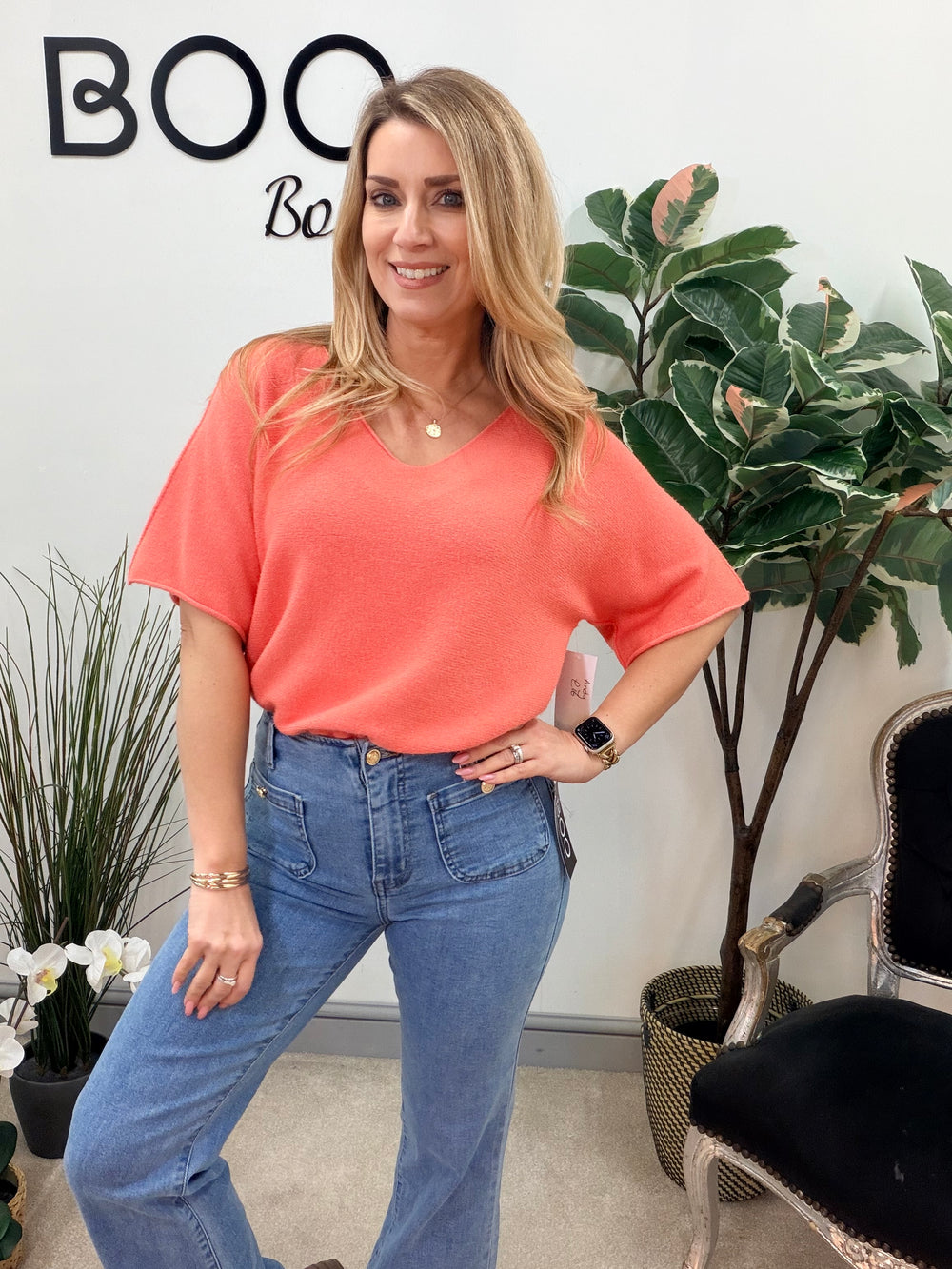 Ladies Short Sleeve Jumper - pink, white, mint, beige, black, coral, lemon